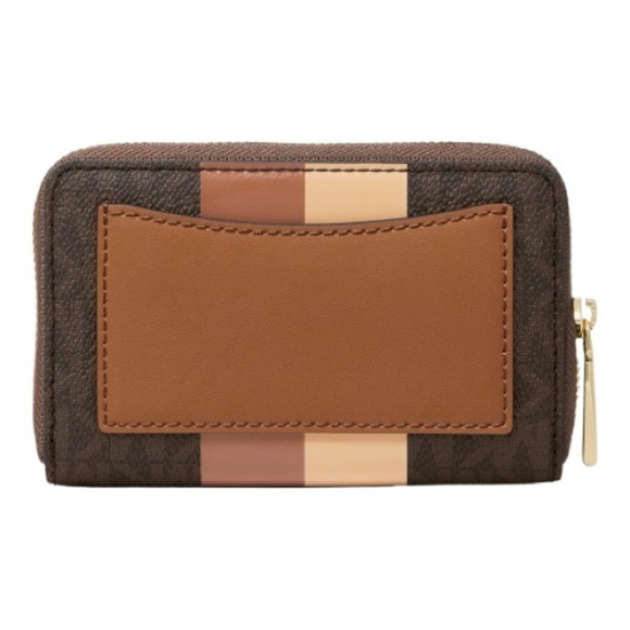 Michael Kors Jet Set Travel Medium Logo Stripe Zip Wallet – Brown/Gold - Picture 8 of 10
